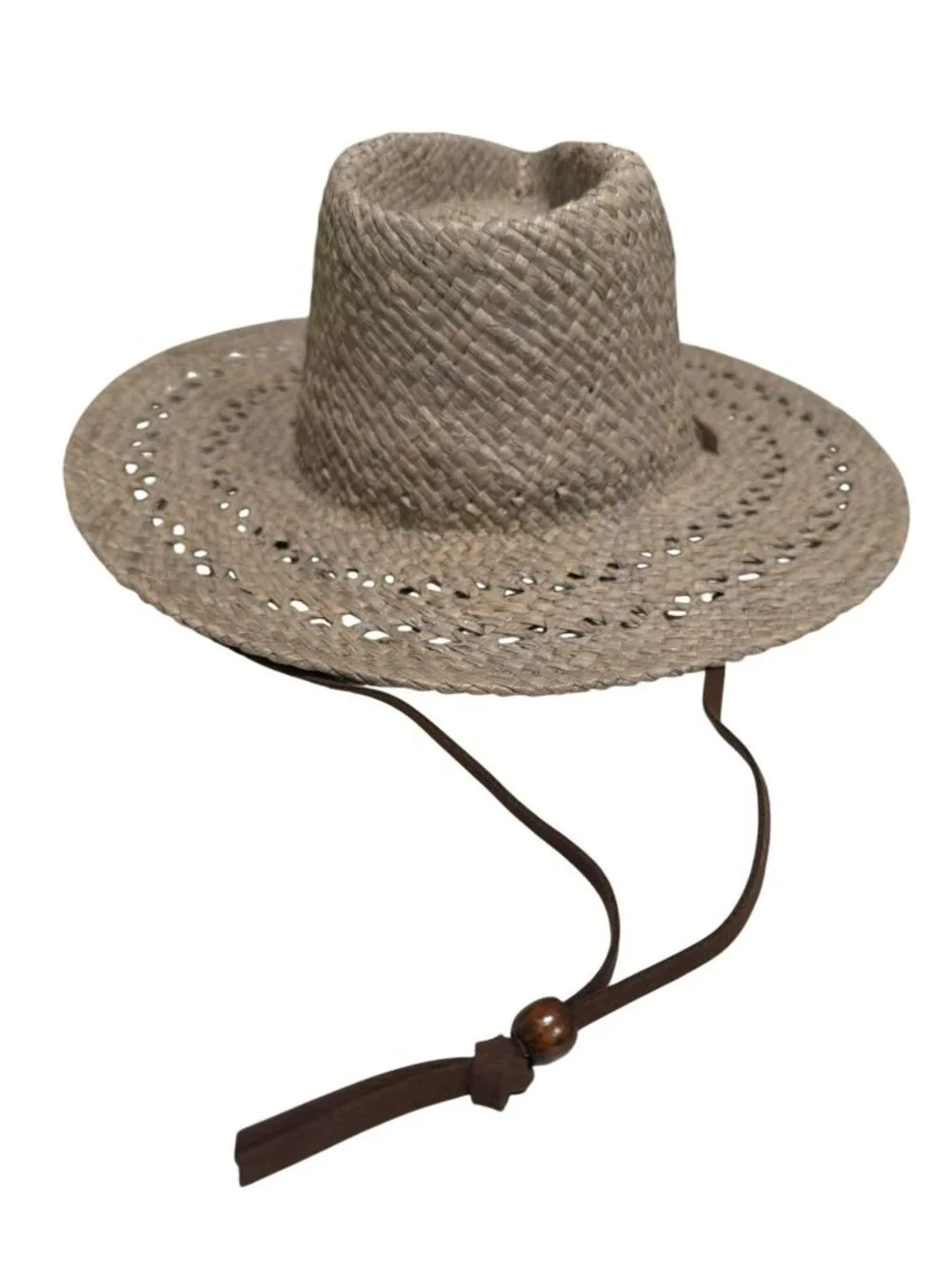 Wyeth Hamilton Straw Wide-Brim Sun Hat With Leather Chin Strap Grey Size O/S
